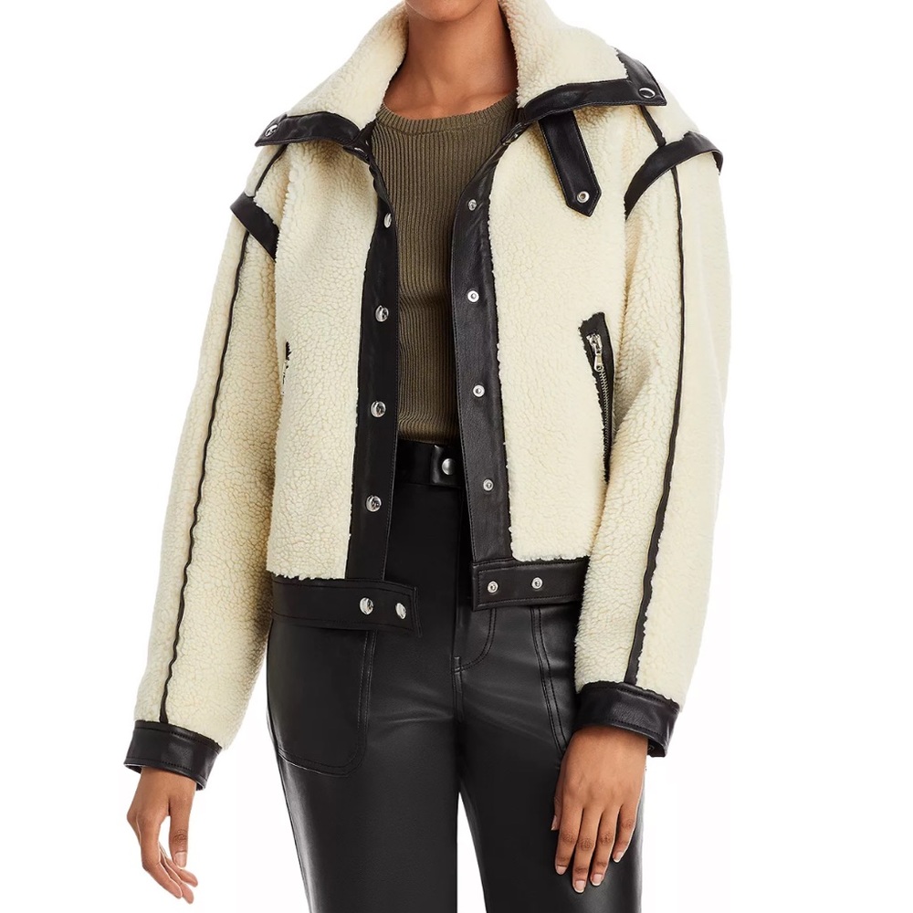 Veronica Beard Anita Faux Shearling Moto Jacket, NWOT, size L